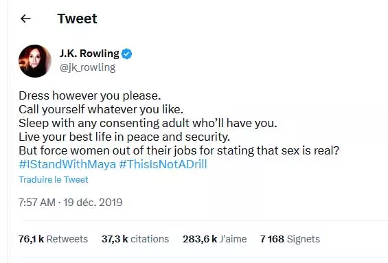 Tweet de JK Rowling