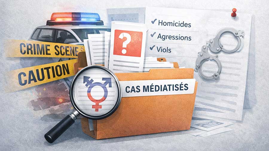 Illustration conceptuelle montrant l’analyse de cas médiatisés de violences liés à l’identité de genre depuis 2004